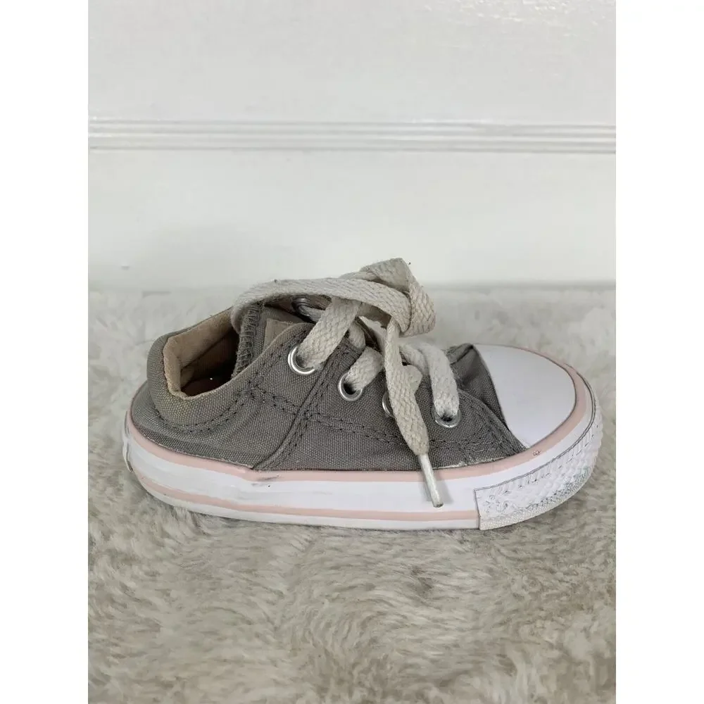 Converse All Star Toddlers Size 5 Gray & With Pink Canvas Low-Top Sneakers
